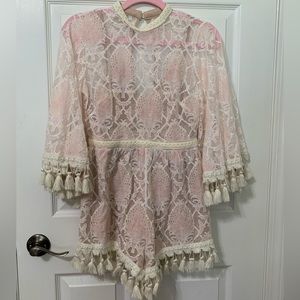 Pink Lace Red Dress Romper